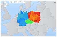 A map of countries using similar color palettes in context of Europe.